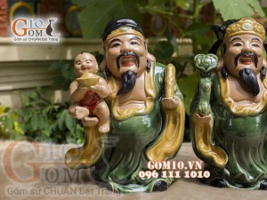 Bộ tam đa Phúc Lộc Thọ men ngọc, cao 32cm