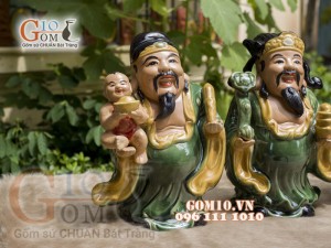 Bộ tam đa Phúc Lộc Thọ men ngọc, cao 32cm