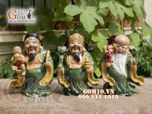 Bộ tam đa Phúc Lộc Thọ men ngọc, cao 32cm