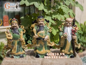 Bộ tam đa Phúc Lộc Thọ men ngọc, cao 52cm