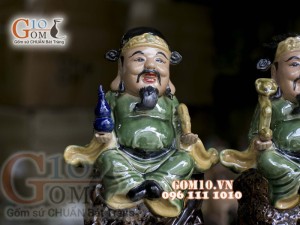 Bộ tam đa Phúc Lộc Thọ men ngọc đốt trầm, cao 34cm