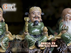 Bộ tam đa Phúc Lộc Thọ men ngọc đốt trầm, cao 34cm