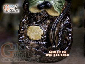 Bộ tam đa Phúc Lộc Thọ men ngọc đốt trầm, cao 34cm