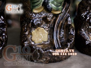 Bộ tam đa Phúc Lộc Thọ men ngọc đốt trầm, cao 34cm