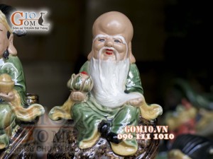 Bộ tam đa Phúc Lộc Thọ men ngọc đốt trầm, cao 34cm