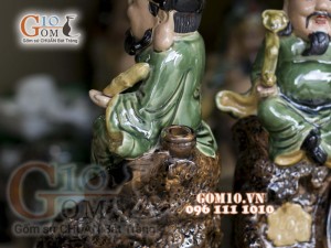 Bộ tam đa Phúc Lộc Thọ men ngọc đốt trầm, cao 34cm