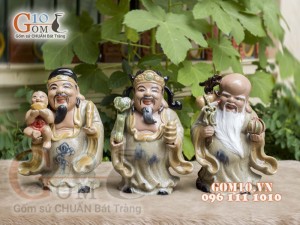 Bộ tam đa Phúc Lộc Thọ men rạn, cao 32cm