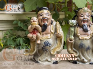 Bộ tam đa Phúc Lộc Thọ men rạn, cao 32cm