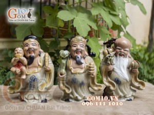 Bộ tam đa Phúc Lộc Thọ men rạn, cao 32cm