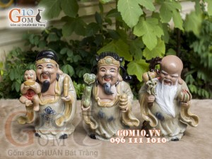 Bộ tam đa Phúc Lộc Thọ men rạn, cao 32cm