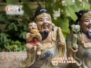 Bộ tam đa Phúc Lộc Thọ men rạn, cao 32cm