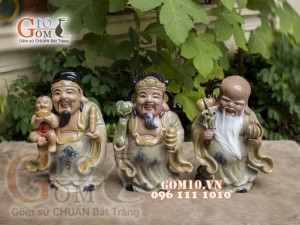 Bộ tam đa Phúc Lộc Thọ men rạn, cao 32cm