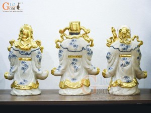 Bộ Tam Đa Phúc Lộc Thọ men rạn cổ đắp nổi dát vàng, cao 52cm