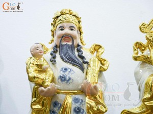 Bộ Tam Đa Phúc Lộc Thọ men rạn cổ đắp nổi dát vàng, cao 52cm