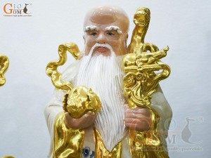 Bộ Tam Đa Phúc Lộc Thọ men rạn cổ đắp nổi dát vàng, cao 52cm