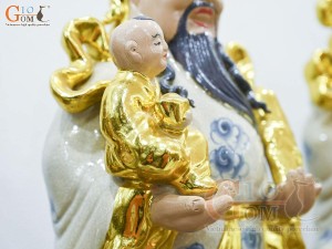 Bộ Tam Đa Phúc Lộc Thọ men rạn cổ đắp nổi dát vàng, cao 52cm