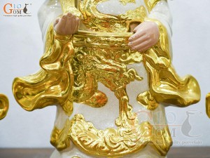 Bộ Tam Đa Phúc Lộc Thọ men rạn cổ đắp nổi dát vàng, cao 52cm