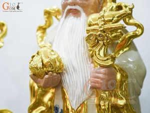 Bộ Tam Đa Phúc Lộc Thọ men rạn cổ đắp nổi dát vàng, cao 52cm