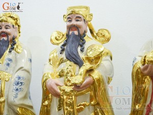 Bộ Tam Đa Phúc Lộc Thọ men rạn cổ đắp nổi dát vàng, cao 72cm