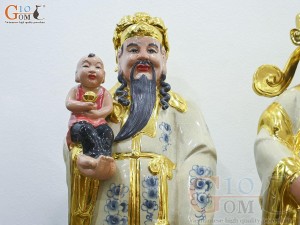 Bộ Tam Đa Phúc Lộc Thọ men rạn cổ đắp nổi dát vàng, cao 72cm