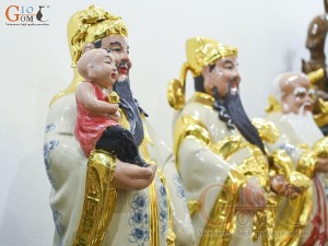 Bộ Tam Đa Phúc Lộc Thọ men rạn cổ đắp nổi dát vàng, cao 72cm