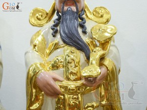 Bộ Tam Đa Phúc Lộc Thọ men rạn cổ đắp nổi dát vàng, cao 72cm