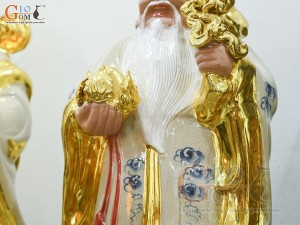 Bộ Tam Đa Phúc Lộc Thọ men rạn cổ đắp nổi dát vàng, cao 72cm