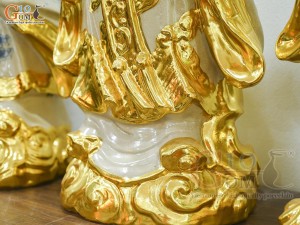 Bộ Tam Đa Phúc Lộc Thọ men rạn cổ đắp nổi dát vàng, cao 72cm