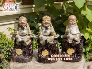 Bộ tam đa Phúc Lộc Thọ men rạn đốt trầm, cao 34cm