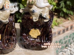 Bộ tam đa Phúc Lộc Thọ men rạn đốt trầm, cao 34cm