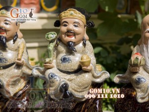 Bộ tam đa Phúc Lộc Thọ men rạn đốt trầm, cao 34cm