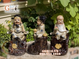 Bộ tam đa Phúc Lộc Thọ men rạn đốt trầm, cao 34cm