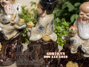 Bộ tam đa Phúc Lộc Thọ men rạn đốt trầm, cao 34cm