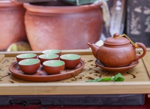 Bộ tâm trà đỏ gốm tử sa, đĩa đơn 250ml