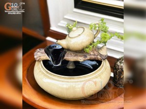 Bộ thác nước phong thủy bình trà đổ, đường kính 30cm