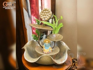 Bộ thác nước phong thủy gốm 2 lá, cao 35cm