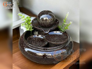 Bộ thác nước phong thủy men kim xa màu nâu, đường kính 30cm
