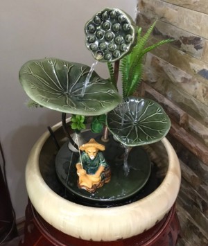 Bộ thác nước phong thủy men xanh, cảnh Lã Vọng câu cá