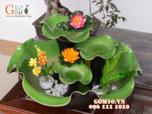 Bộ thác nước phong thủy sen ếch