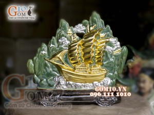 Bộ Thuận Buồm Xuôi Gió men ngọc Dát Vàng, cao 36cm