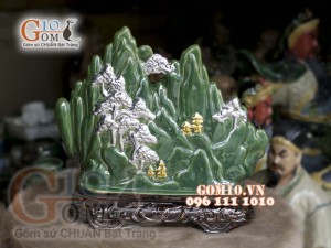 Bộ Thuận Buồm Xuôi Gió men ngọc Dát Vàng, cao 36cm