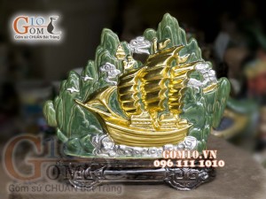Bộ Thuận Buồm Xuôi Gió men ngọc Dát Vàng, cao 36cm
