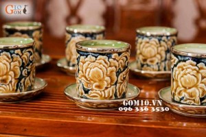 Bộ tích Khắc Nổi Hoa Phù Dung Bọc Đồng Đầy Đủ Phụ Kiện