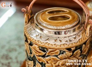 Bộ tích Khắc Nổi Hoa Phù Dung Bọc Đồng Đầy Đủ Phụ Kiện