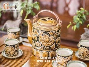 Bộ tích khắc nổi hoa phù dung, đầy đủ phụ kiện (1,5l)