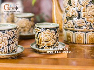 Bộ tích khắc nổi hoa phù dung, đầy đủ phụ kiện (1,5l)