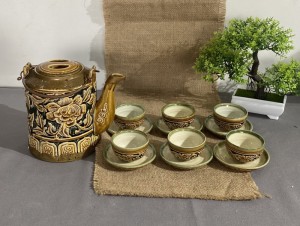 Bộ tích khắc nổi hoa phù dung, tích bọc đồng 1,5L Bộ tích khắc nổi hoa phù dung, tích bọc đồng 1,5L