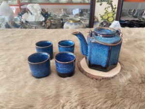 Bộ tích lục giác men hỏa biến 500ml, bộ 4 chén