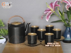 Bộ tích men gốm vàng quai đồng 1,25L