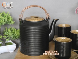 Bộ tích men gốm vàng quai đồng 1,25L